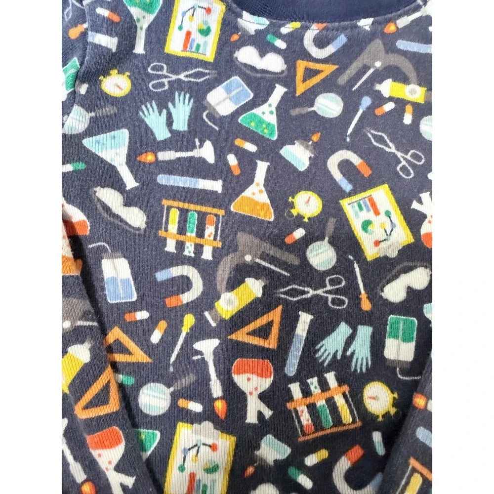 Janie and Jack Kids Navy Blue Science Lab STEM Print Cotton Pajama Set Size 6